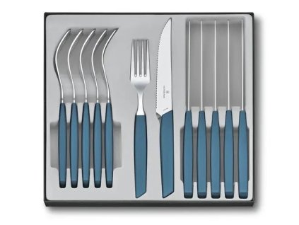 Sada příborů s nožem steakovým Swiss Modern 12 ks modrá, Victorinox