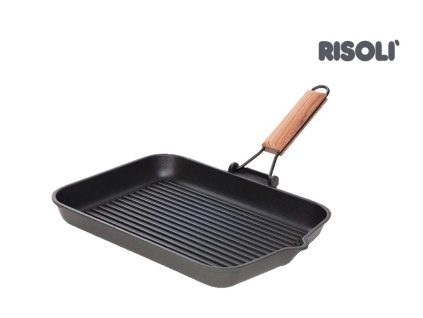 Nepřilnavá grilovací pánev 33x26 cm se skládací rukojetí SAPORELLA WOOD TOUCH, na indukci