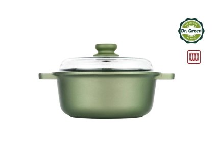Nepřilnavý hrnec 24 cm 3.5 ltr. se skleněnou poklicí DR. GREEN, zelená, Risoli