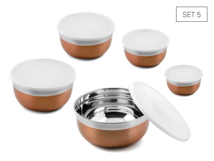 Sada 5 kuchyňských misek, bronzová, nerez / plast, Weis