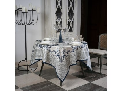 Ubrus BALADE EN HIVER, modrá, krémová (Rozměr(cm) 170x170)