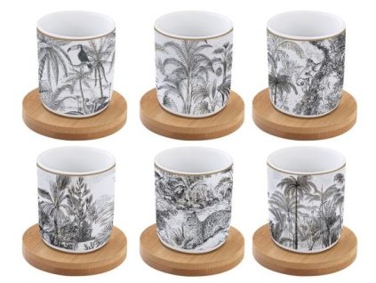 289251 289251 5070 5070 5070 coffret 6 tasses a cafe en porcavec soucoupe en bambou retro jungle 3