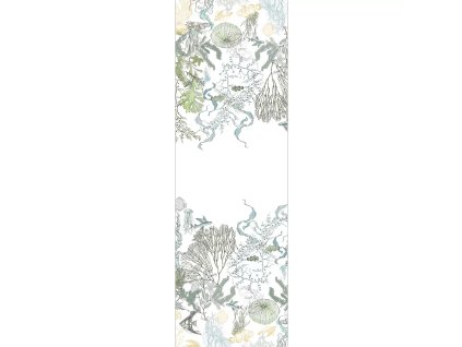 table runner linen and cotton metis mix prewashed 150 gsm printed white blue green balade marine verde