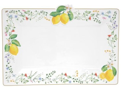 290757 coffret plat a cake 36x24cm en porcelaine fleurs et citrons