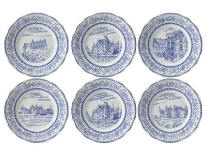 Gien ASSIETTES A THEME Dezertní talíře sada 6 kusů odlišné CHATEAUX DE LA LOIRE