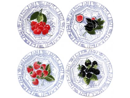 Gien OISEAU BLEU FRUITS Pečivové talíře sada 4 různých kusů