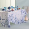 linge de table pur lin blanc bleu modele voliere bleu
