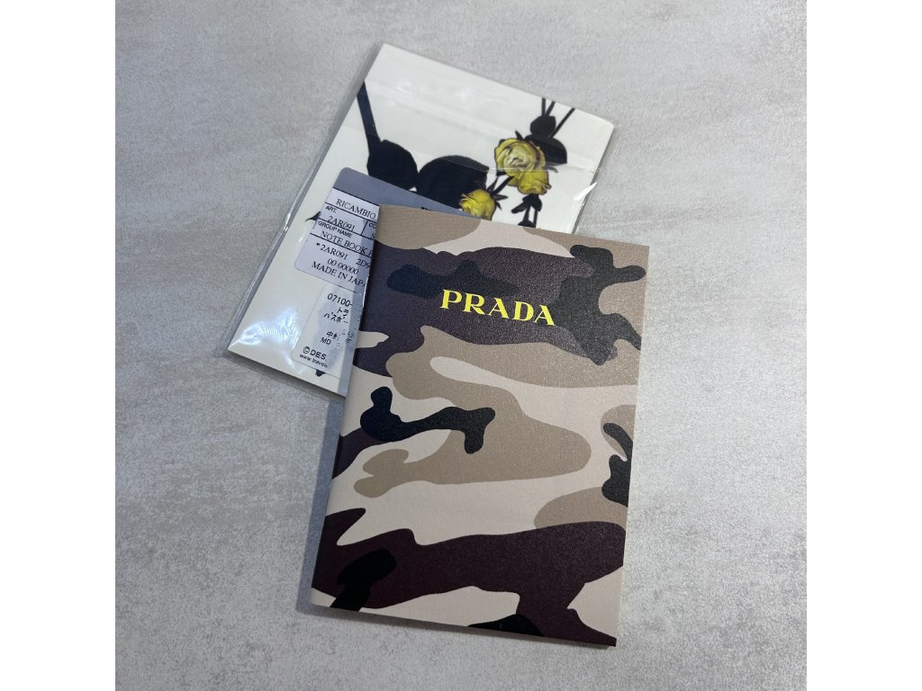 Prada zápisník 12.5x9 cm maskáčový se žlutou