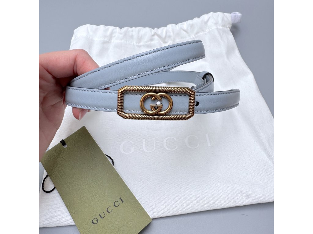 Gucci pásek vel. 90 zlatá spona / světle modrá