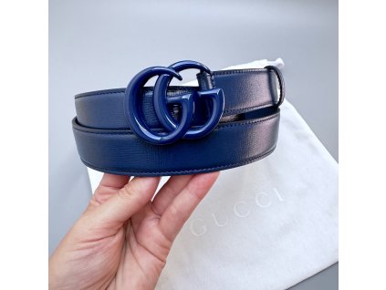 Gucci pásek vel. 115 kožený tmavě modrý s mini nedostatkem