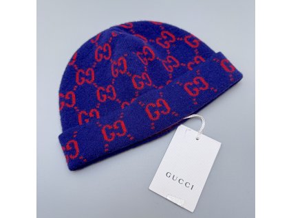 Gucci dětská čepice ( 52 cm ) 4 - 7 let modro - červená s nedostatky