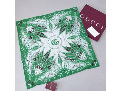 Gucci šátek 55x55 cm zeleno - bílý