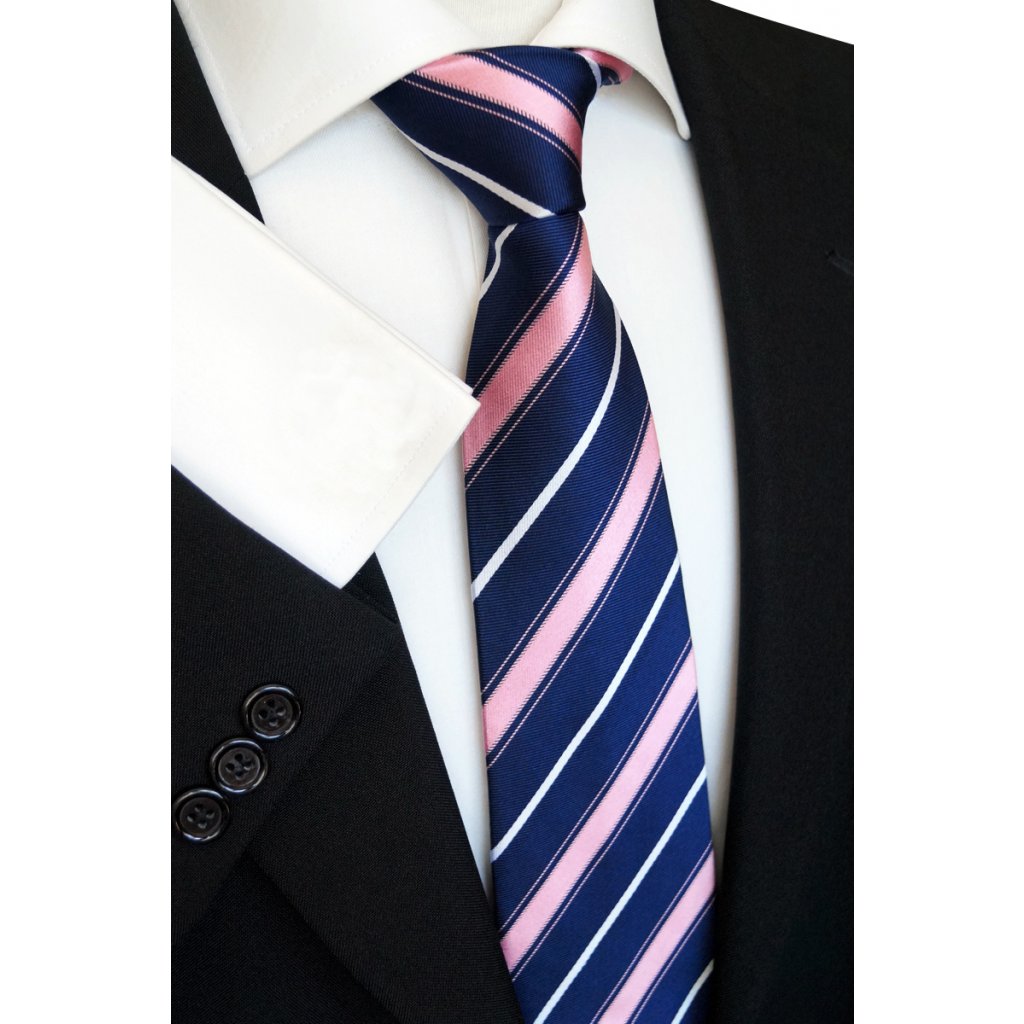hedvábná kravata modrá růžová