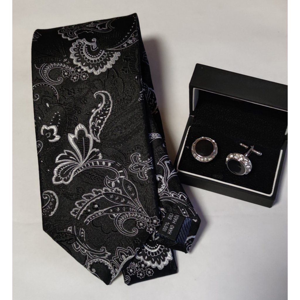 Luxusní hedvábná kravata a knoflíčky Black