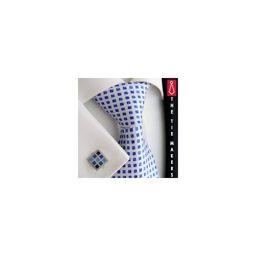 Luxusní hedvábná kravata světlá s modrými čtverečky 216-2