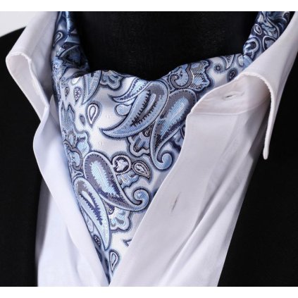 Luxusní hedvábný askot světle modrý paisley FI302