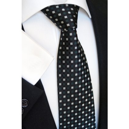 hedvábná kravata černá s kostkami