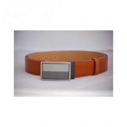 Pánský kožený pásek oranžovo hnědý - plná spona LM3