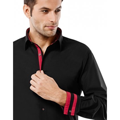 Černá košile s červenými doplňky Vincenzo Boretti, dual manžety, RF768