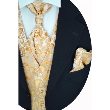 Zlatá svatební vesta Beytnur 13-1 kravata, regata a kapesníček