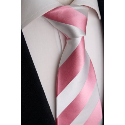 Hedvábná kravata bílá růžová pruh