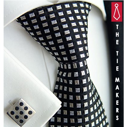 Luxusní hedvábná kravata černá s kostkou 216-1