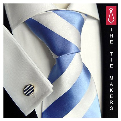 Luxusní hedvábná kravata bíla s modrým pruhem 114-3