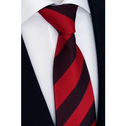 červeno černá pruhovaná hedvábná kravata