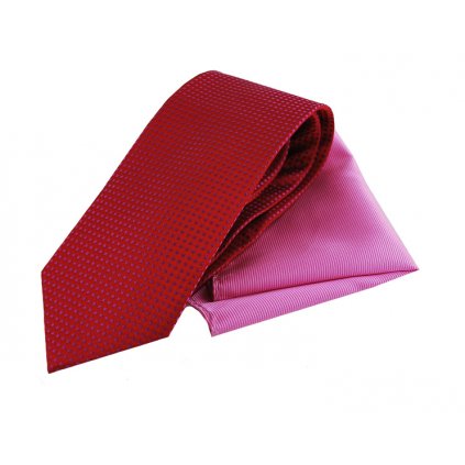 Červeno růžový set, kravaty a kapesníčku