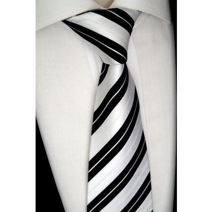 bílo černá hedvábná kravata