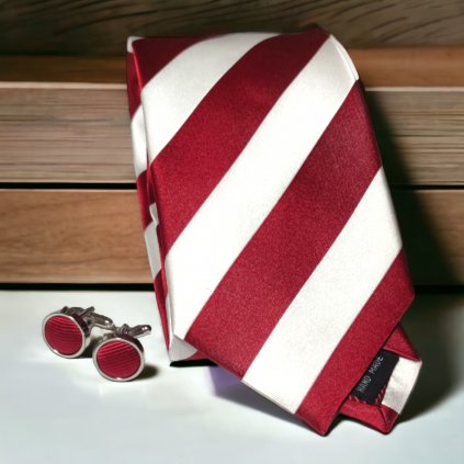 červenobílá kravata s knoflíčky