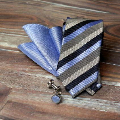 Set manžetové knoflíčky a kravata modrá