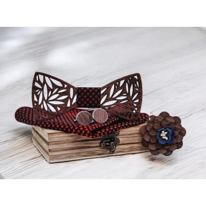 SET motýlek, kapesníček, knoflíčky - černo červený 020