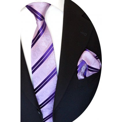 fialová hedvábná kravata a kapesníček
