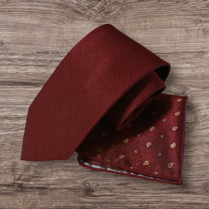 Set kravata a kapesníček tmavě bordo 900-10