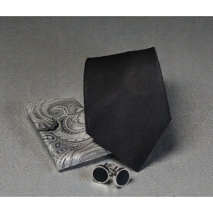 Set kravata, kapesníček a knoflíčky černá 900-24