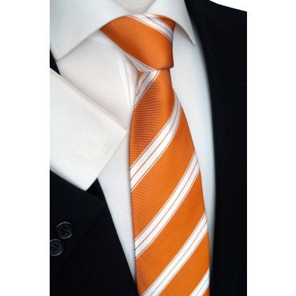 oranžová kravata s bílými pruhy