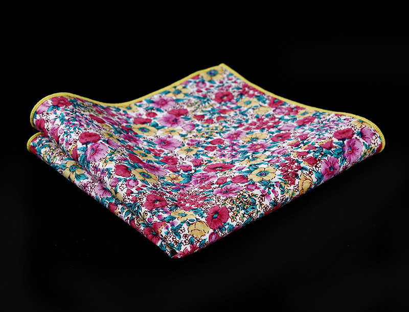 Fišer Bavlněný kapesníček - růžovo žlutý s květy