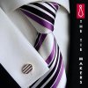 Luxusní hedvábná kravata bílá s fialovým pruhem 43-1