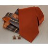 Oranžový set kravaty, kapesníčku a knoflíčků