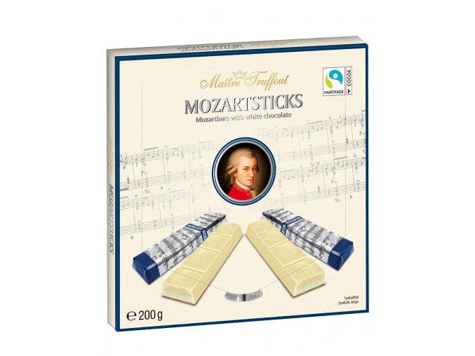Jemná bílá čokoláda s marcipánovou náplní a náplní s příchutí pistácií Mozart 200g