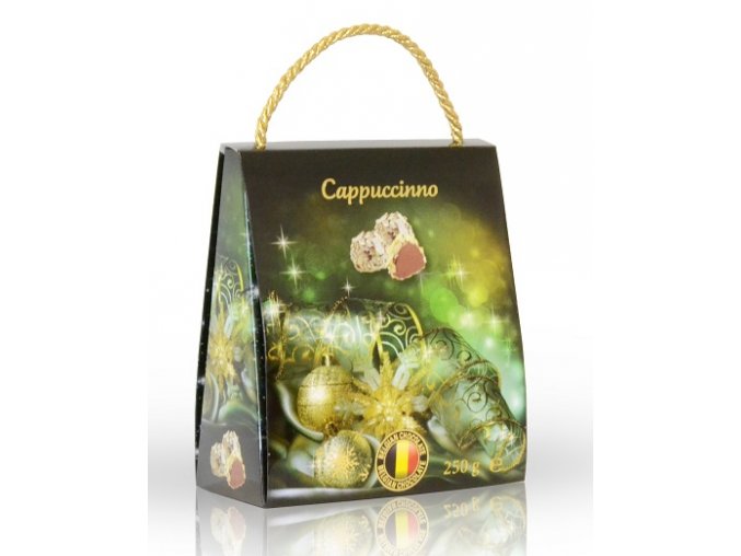 Lanýže mléčné Cappuccino s hoblinkami z bílé čokolády  v dárkové tašce Vánoce 250g
