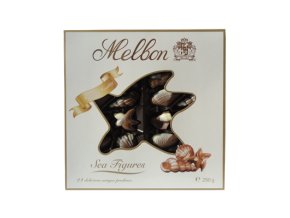 Melbon pralinky z mléčné a bílé čokolády s lískooříškovou náplní - mořské plody 250 g