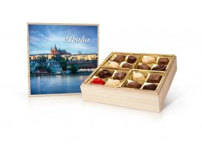 Praha barevná - belgické pralinky v dřevěné dóze 400 g