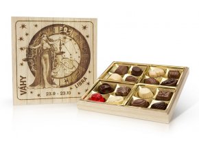 Váhy - Belgické pralinky v dřevěné dóze 200g