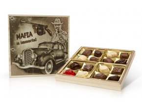 Retro cars MAFIA - belgické pralinky v dřevěné dóze 200 g