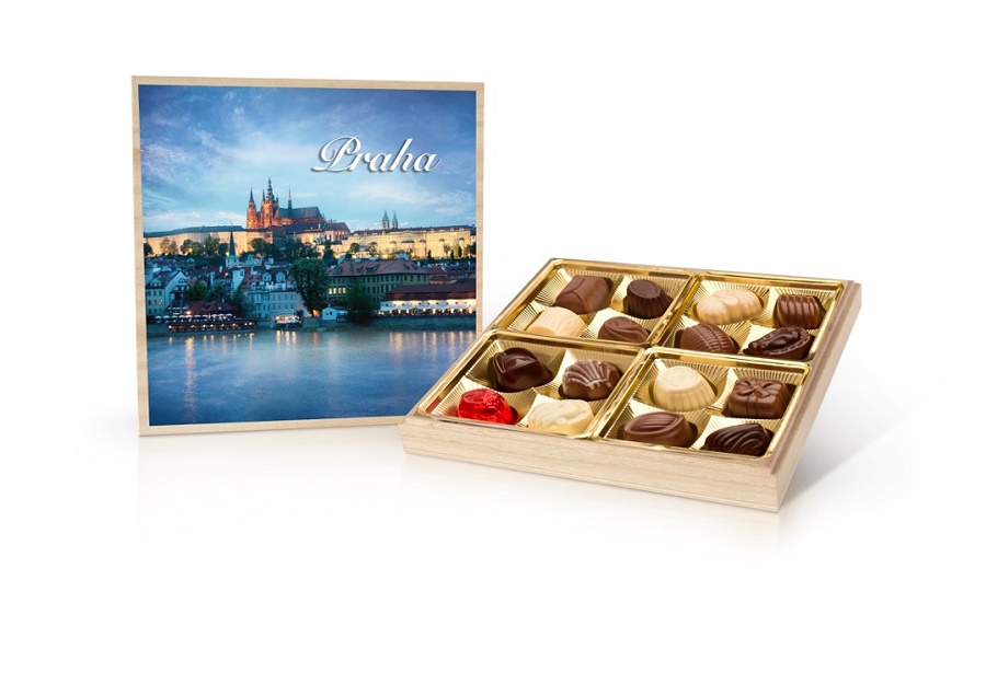Delafaille, Belgie Praha - belgické pralinky v dřevěné dóze 200 g