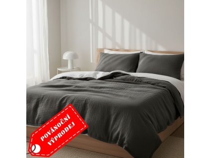 Mušelínové povlečení šedé  140x200 + 70x90 cm