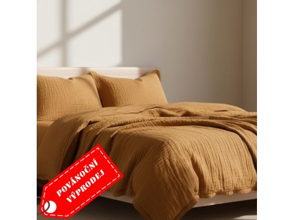 Mušelínové povlečení hořčicové 140x200 + 70x90 cm