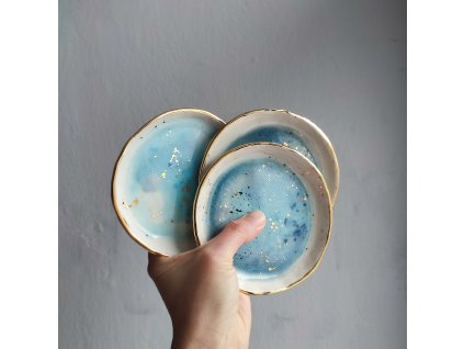 Akvarelový jedinečný mini porcelánový talířek na šperky